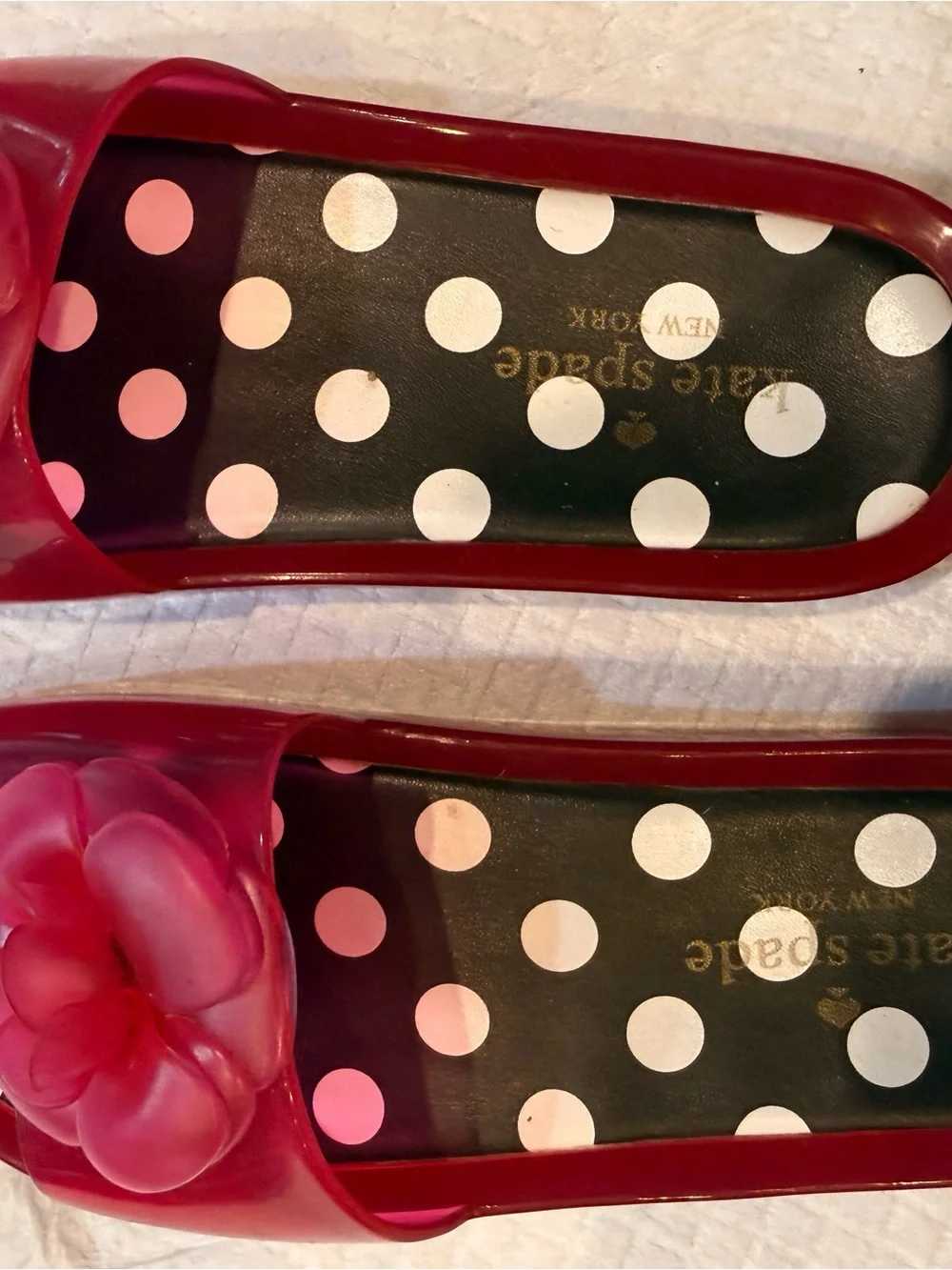 kate spade Red Polka Dot Camellia Slide Sandals